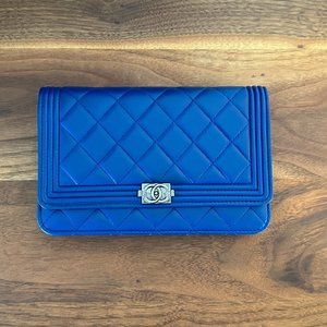Lambskin Blue Boy Chanel WOC 16B with Ruthenium Hardware